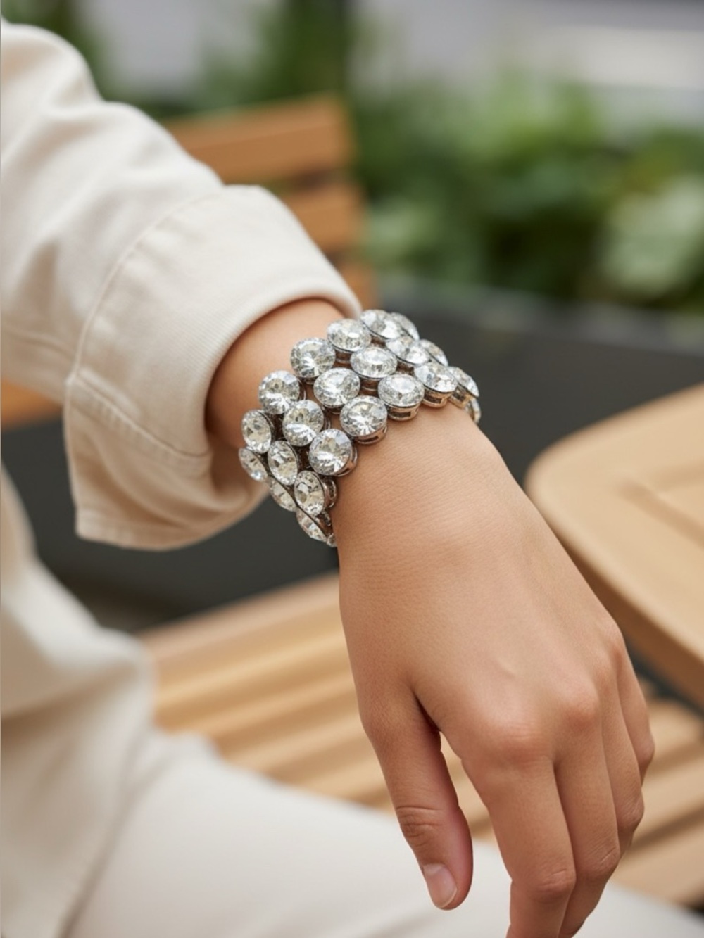 Wide Cuff Crystal Stretch Bracelet